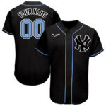 Custom New York Yankees Black Light Blue White Authentic Baseball Jersey