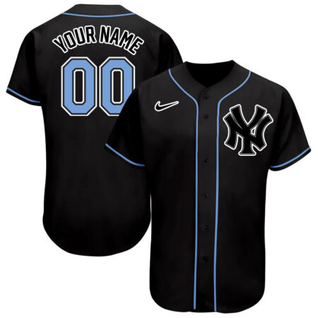 Custom New York Yankees Black Light Blue White Authentic Baseball Jersey