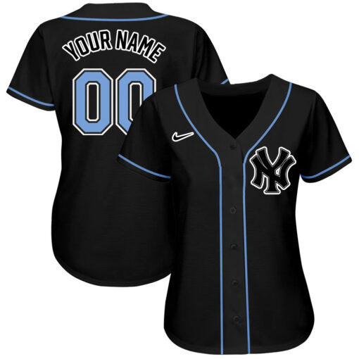 Custom New York Yankees Black Light Blue White Authentic Baseball Jersey