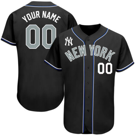 Custom New York Yankees Black Royal Red Authentic Baseball Jersey