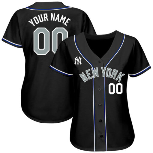 Custom New York Yankees Black Royal Red Authentic Baseball Jersey