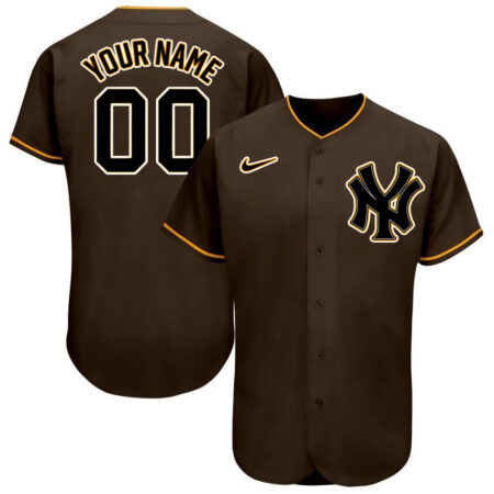 Custom New York Yankees Brown Gold White Baseball Jersey