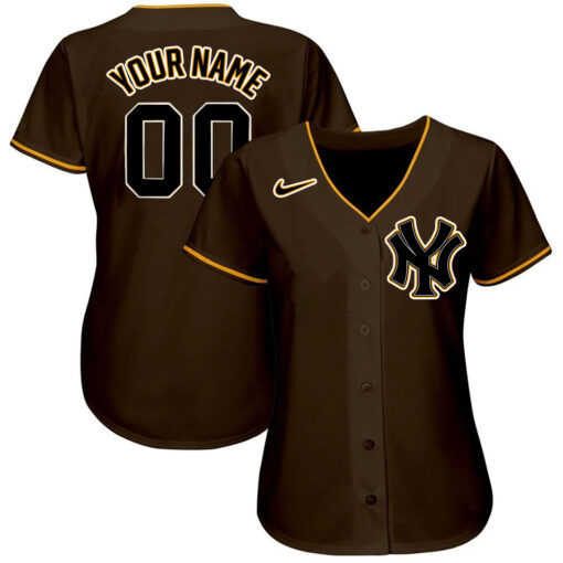 Custom New York Yankees Brown Gold White Baseball Jersey