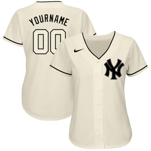 Custom New York Yankees Cream Cream Black Authentic Baseball Jersey