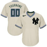 Custom New York Yankees Cream Hunter Green Royal Authentic Throwback Rib Knit Baseball Jersey Shirt