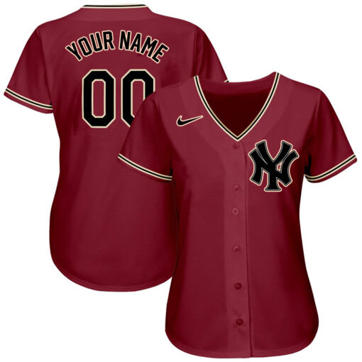 Custom New York Yankees Crimson Black City Cream Authentic Baseball Jersey