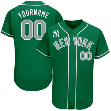 Custom New York Yankees Kelly Green White Gray  Baseball Jersey