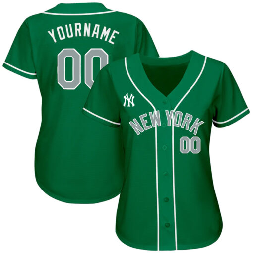 Custom New York Yankees Kelly Green White Gray  Baseball Jersey