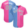 Custom New York Yankees Pink Light Blue White Authentic Split Fashion Baseball Jersey