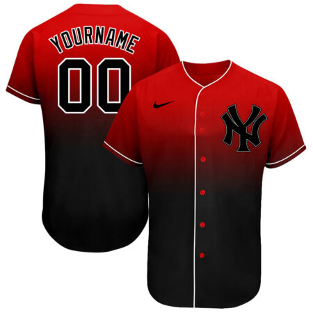 Custom New York Yankees Red Black White Authentic Fade Fashion Baseball Jersey