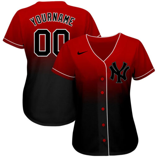 Custom New York Yankees Red Black White Authentic Fade Fashion Baseball Jersey