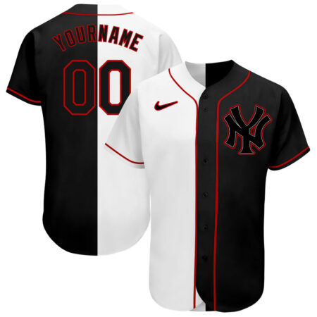 Custom New York Yankees White Black Red Authentic Split Fashion Baseball Jersey